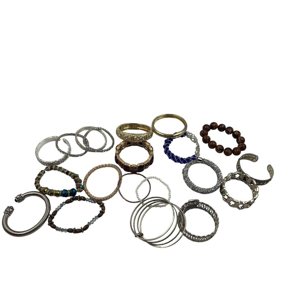 Bracelet Lot 20 Pieces Beaded Rhinestone Silver & Gold Tone Clasp Stretch